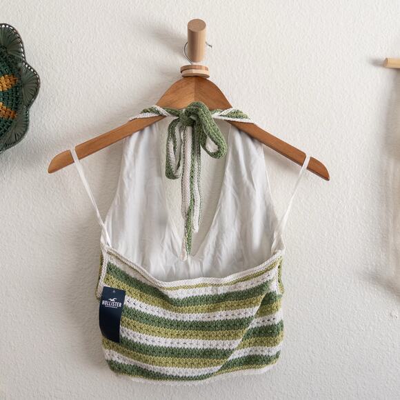 Hollister Green and White Striped Tank Top Halter Top - Picture 2 of 5